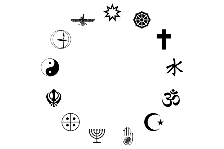 [iconos] símbolos de diferentes religiones dispuestos en círculo